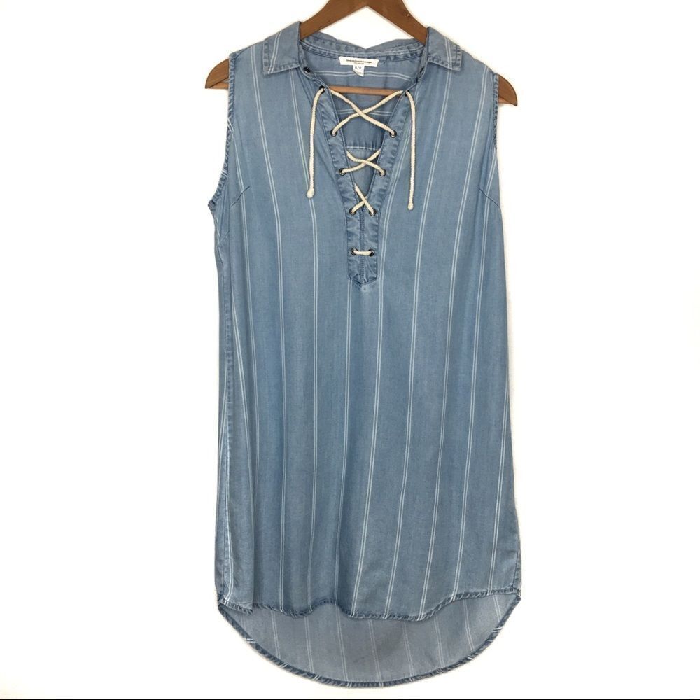 Beachlunchlounge Womens Size Small Dress Denim Blue and White Striped‎